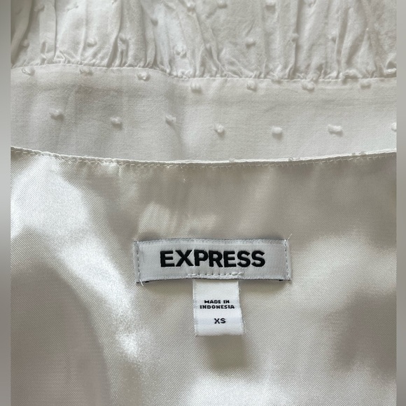 Express Clip Dot Ruffle (Faux) Wrap Dress | White/XS - Picture 14 of 16